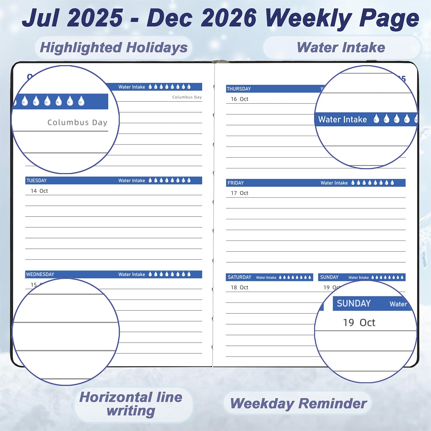 Day Planner 2025-2026, Hardcover Weekly & Monthly Planner from Jul 2025-Dec 2026, 18 Month Calendar 2025 with Tabs & Pocket, A5 Size, Black